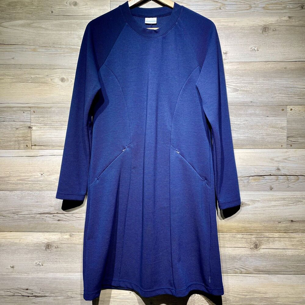 Columbia Womens Large Performance Ribbed Long Sleeve Dress Navy Blue Outdoor EUC